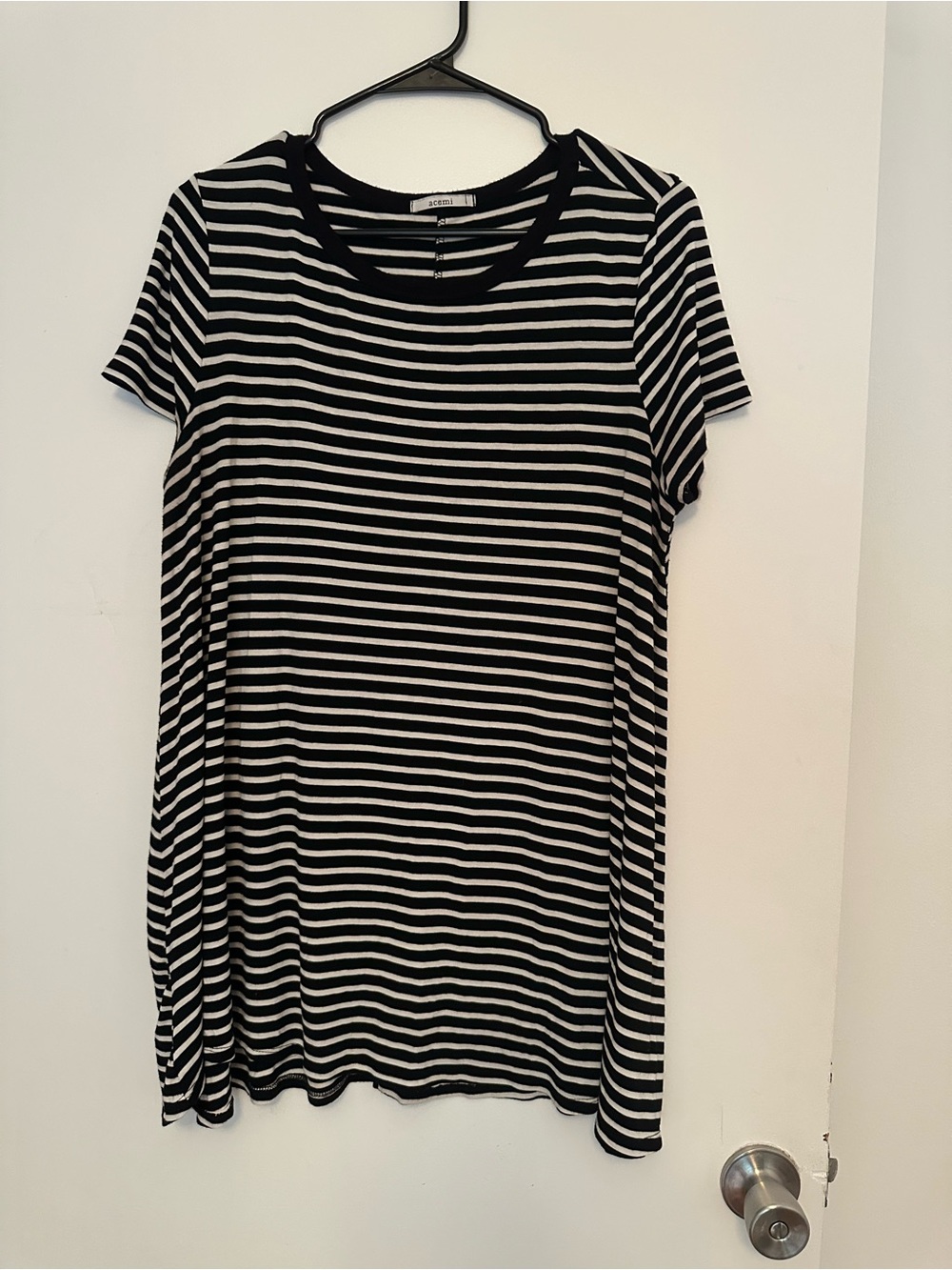 Acemi Black and White Striped Short Sleeve Mini Dress